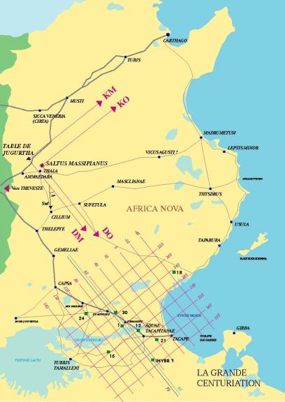 Fig. 2. La centuriation de la Province d’Afrique et la voie d’Asprenas 