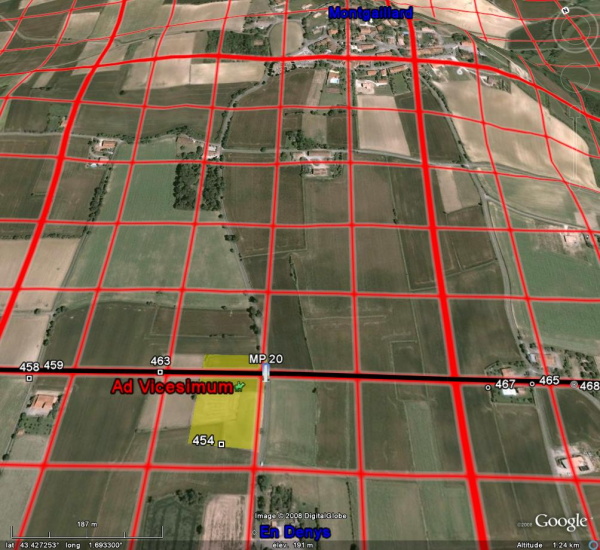 Fig. 20. <I>Ad	Vicesimum</I> au pied de Montgaillard. A noter quelques uns des	points relevés au GPS.