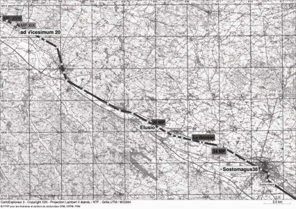 Fig. 46a. La voie d'Aquitaine <I>Ad Vicesimum-Sostomagus </I>(1/25 000<SUP>e</SUP>)