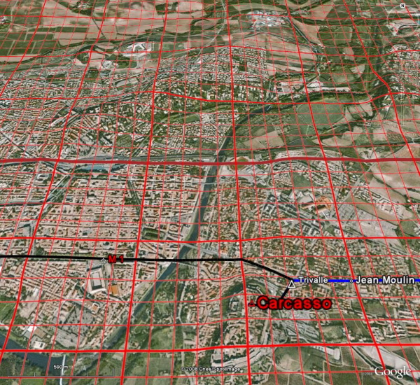 Fig. 3. La voie	d’Aquitaine dans le cadastre N-S de Carcassonne.