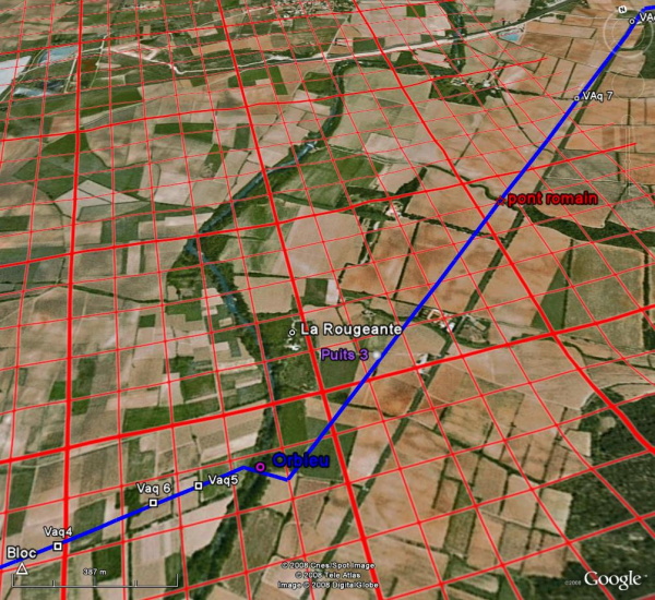 Fig. 22. La voie d’Aquitaine à la traversée de l’Orbieu. Noter encore sa rectitude.